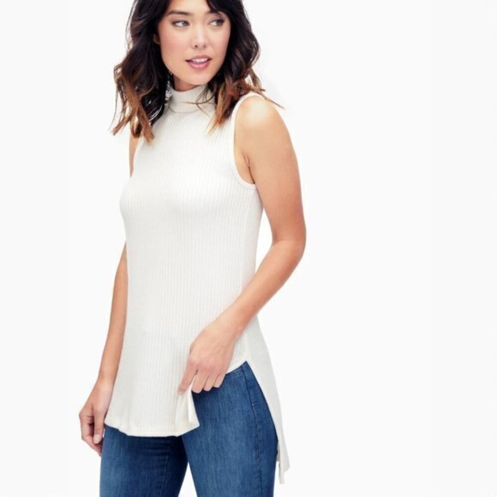 Splendid Sylvie Rib Mock Neck Tunic Sweater Top - sz Medium